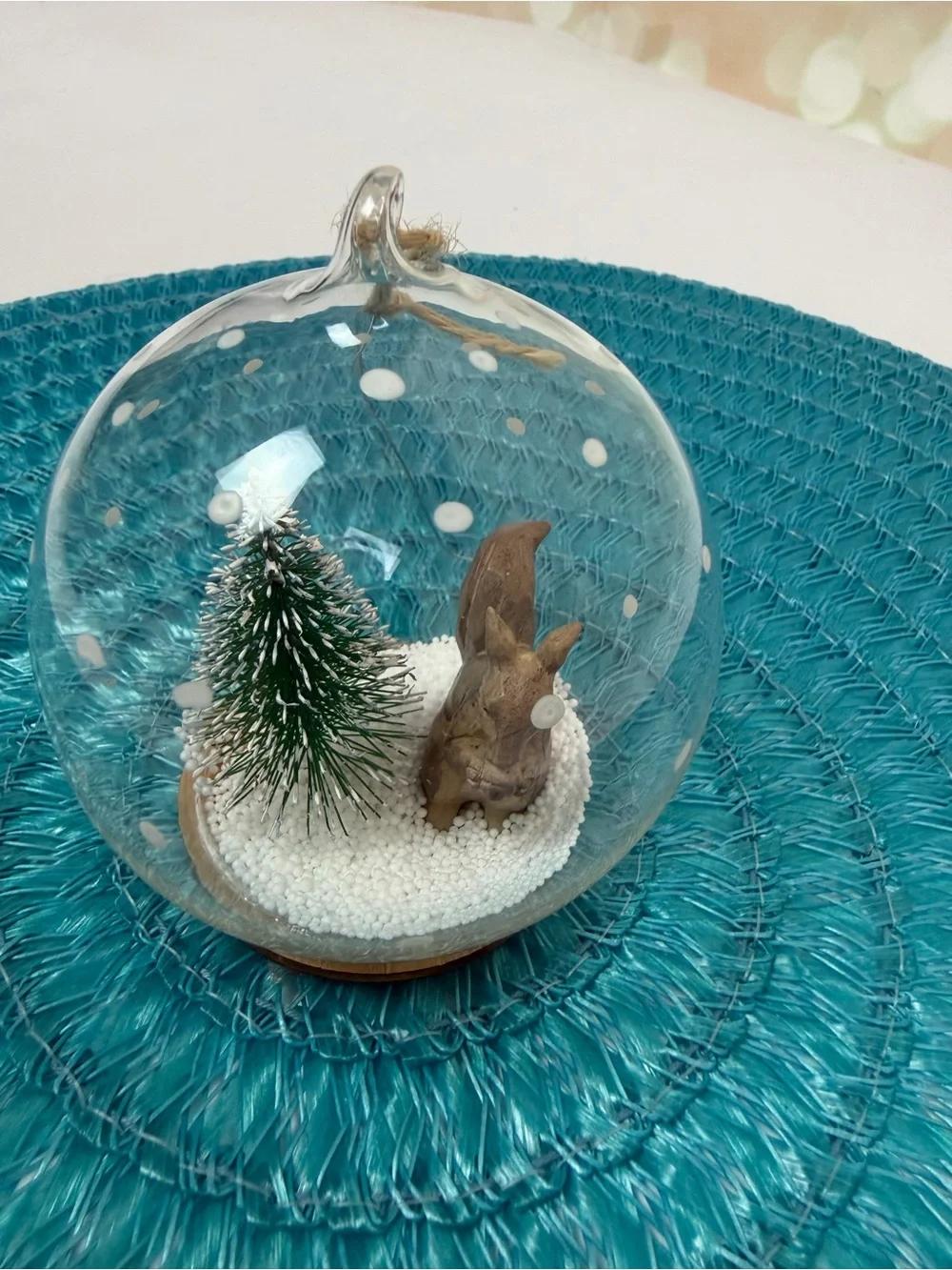GLASS HANGING BAUBLE ORNAMENT WITH SQUIRREL AND TREE